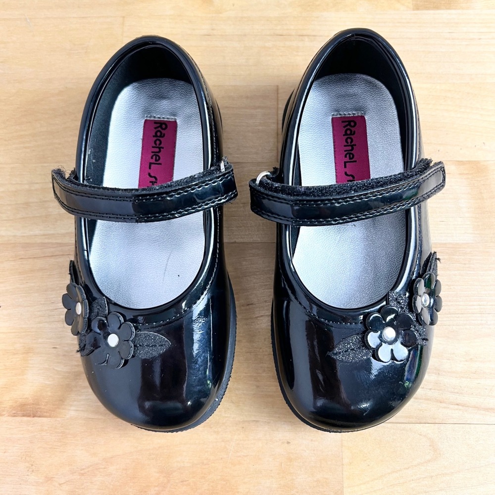 Rachel Shoes Fleur Black‎ Patent Mary Jane Floral Dress Shoes Toddler Girls 8